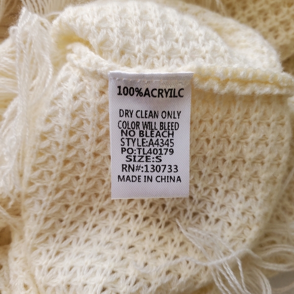 Umgee Cream Fringe Oversized Waffle Knit Pullover Mock Neck Sweater Small - Picture 6 of 6